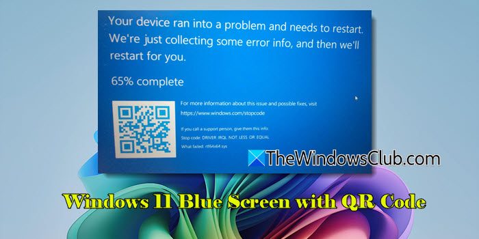 Windows 11 modrá obrazovka s QR kódem