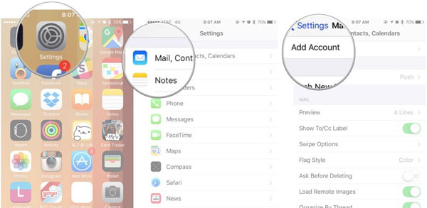 Conecte las cuentas de correo electrónico en iPhone
