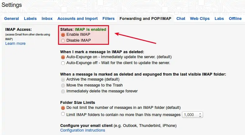 Configuración de Gmail IMAP 