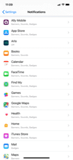 Lista de aplicaciones que reciben notificaciones de iPhone