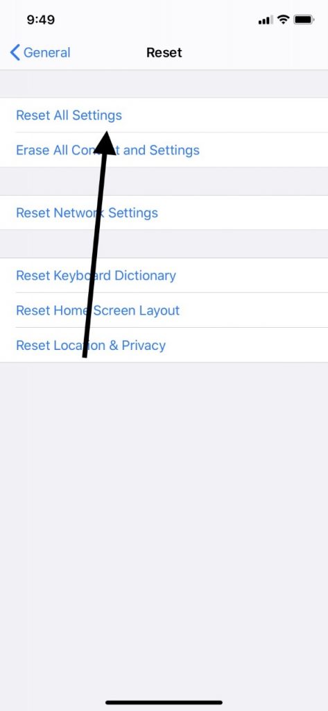 Restablecer todas las configuraciones para el teclado del iPad no funciona