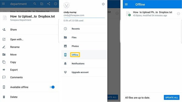 Ver archivos de Dropbox fuera de línea