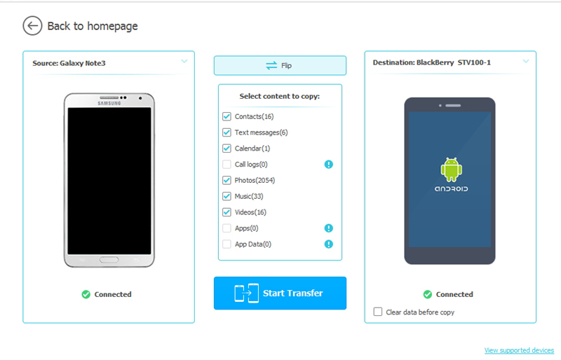 Seleccione SMS para transferir de Sony a BlackBerry