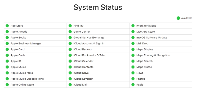 Verifique el estado del sistema de Apple