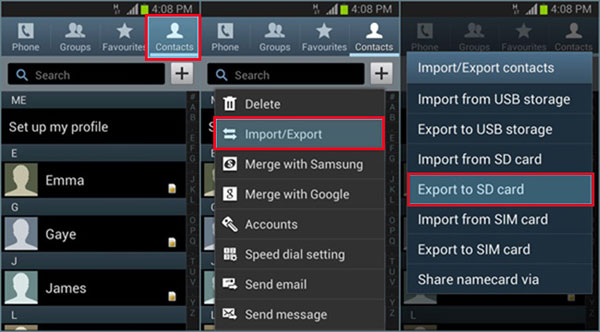 Realización de contactos de Asus Zenfone a la tarjeta SD