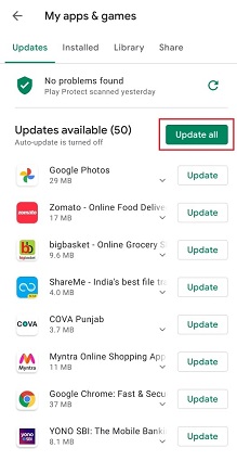 Verifique las actualizaciones de la aplicación en el teléfono Android