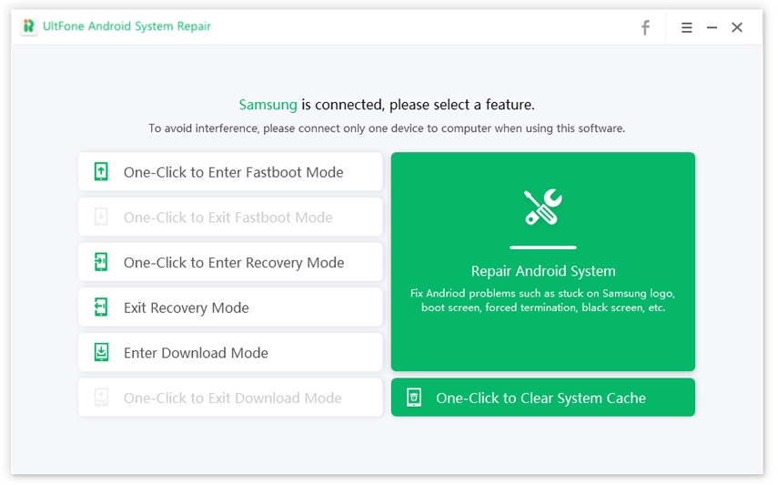 Haga clic en la memoria caché del sistema con la reparación del sistema de Android Ultfone