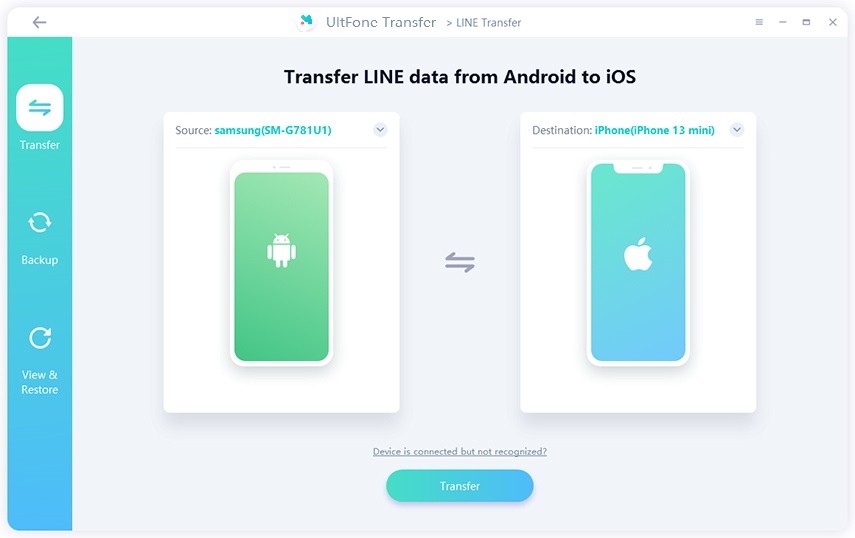 Conecte el iPhone Android para transferir la línea
