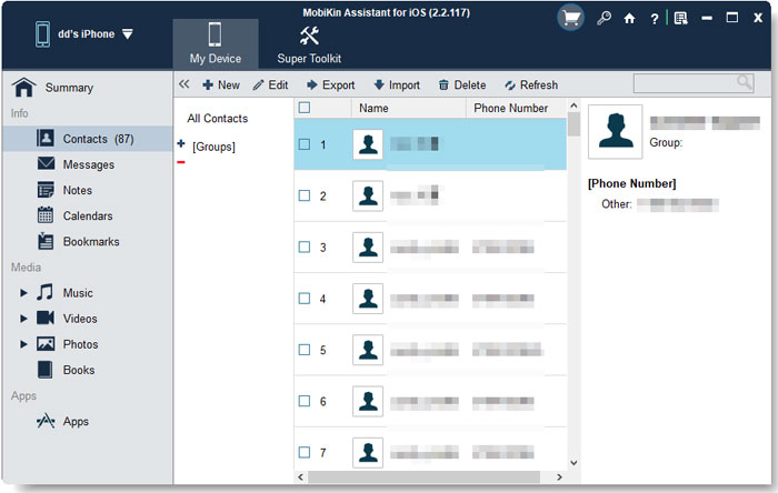 Manager de contactos de iPhone