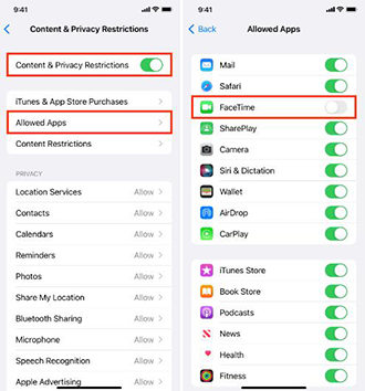 Restricciones de privacidad de FaceTime 