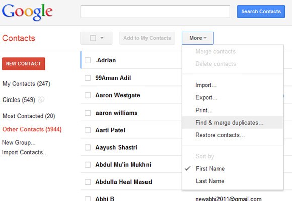 Eliminar contactos duplicados en Android a través de Google Contactos