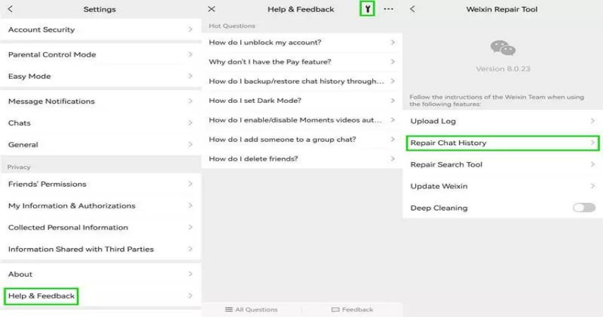Recupere el historial de chat de WeChat de la ayuda y los comentarios