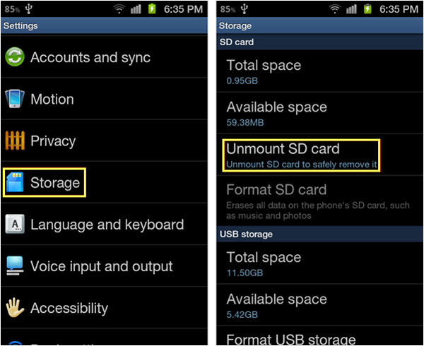 Tarjeta de formato de Android SD