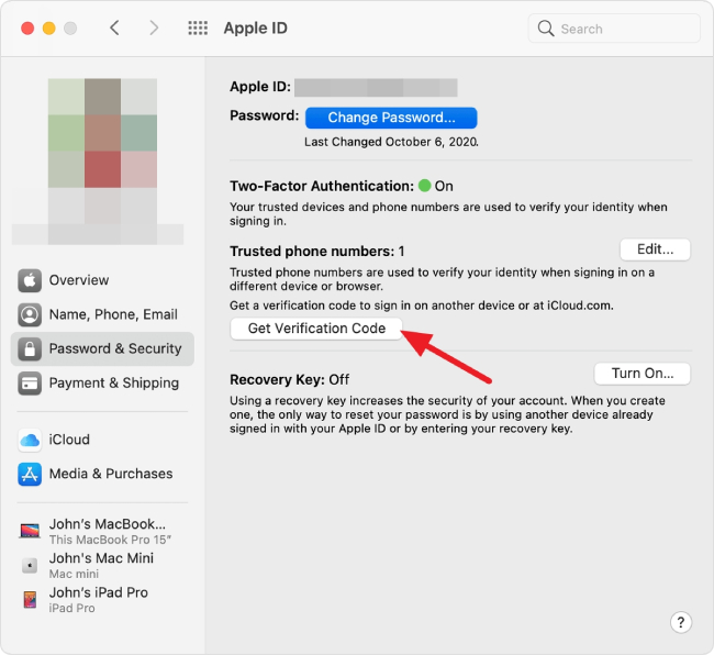 Obtener código de verificación en Mac