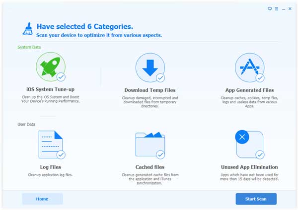 Comience a escanear los archivos TEMP en IDEVICE