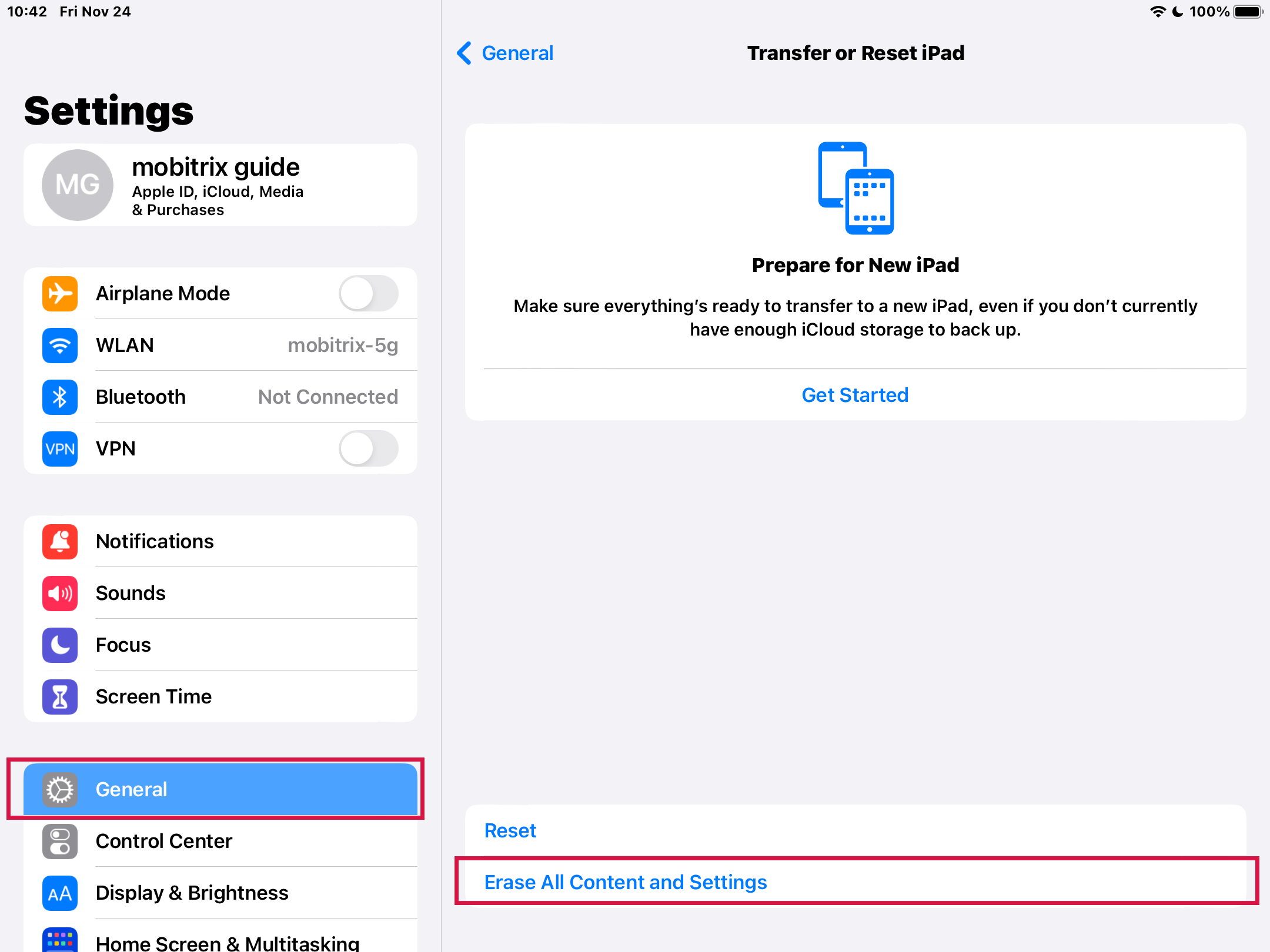 Borrar todo el contenido y la configuración en iPad
