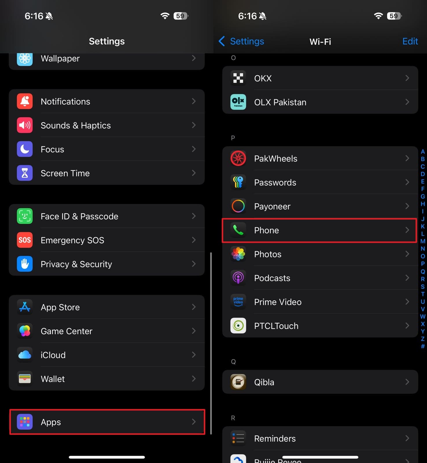 Acceder a la configuración de la aplicación del teléfono