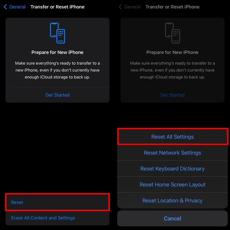 continúe con el reinicio de todas las configuraciones