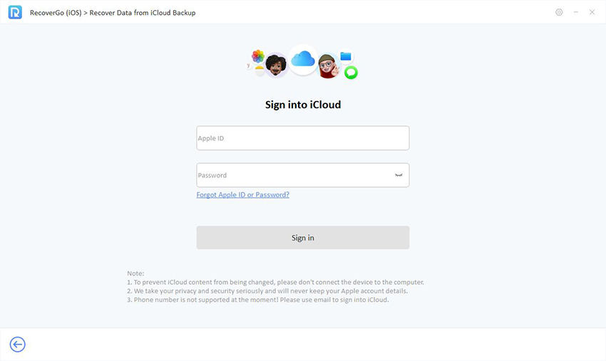 Guía de Recupergo iOS - Iniciar sesión en iCloud