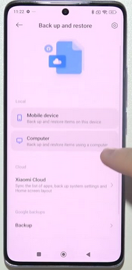 Restauración de copia de seguridad de Redmi a través del almacenamiento local
