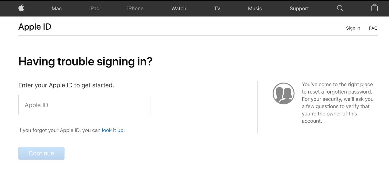 Restablecer la contraseña de ID de Apple usando iforgot