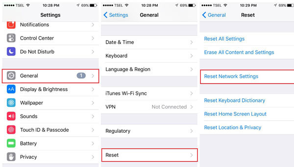   Restablecer la configuración de la red si el iPhone no enviará imágenes a Android
