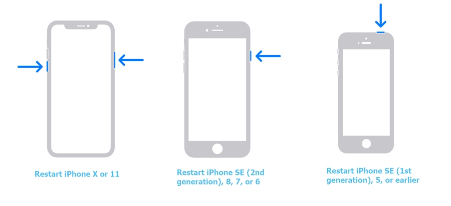 forzar reiniciar iPhone para arreglar iPhone no enviando imágenes a Android
