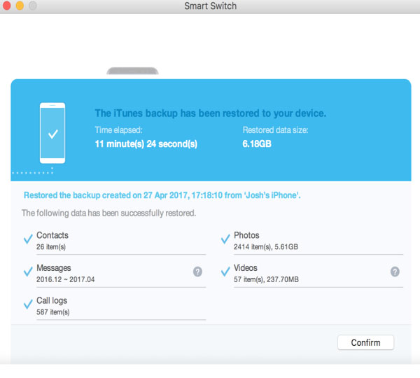 Restaurar la copia de seguridad de iTunes a Samsung con Smart Switch