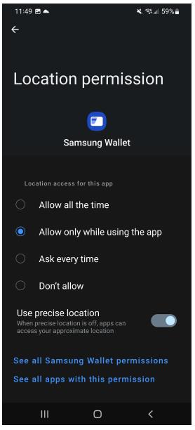 permiso de ubicación de Samsung