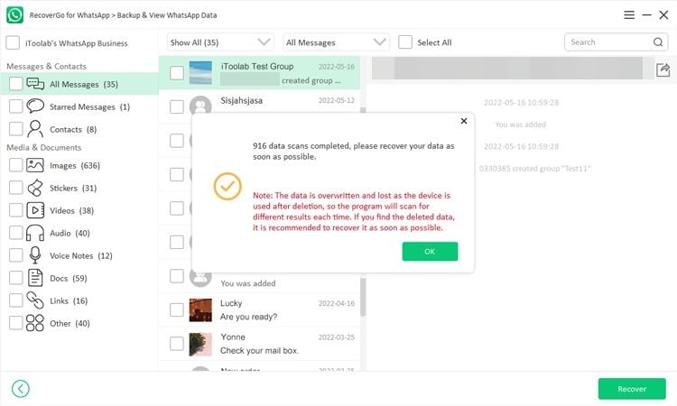 Cómo ser eliminado los contactos de nuevo en WhatsApp Recovergo WhatsApp