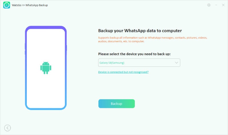 Seleccione el dispositivo para hacer una copia de seguridad de WhatsApp