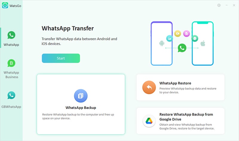 Elija la función de copia de seguridad de WhatsApp en Watsgo