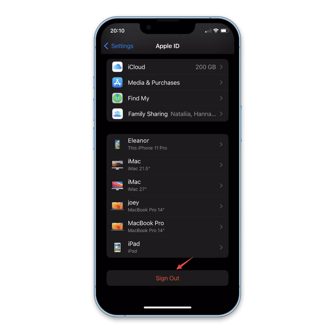 Inicie sesión e inicie sesión en la ID de Apple nuevamente