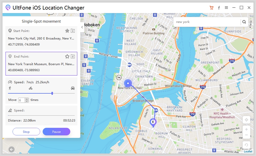 movimiento falso de iOS GPS entre dos ponts