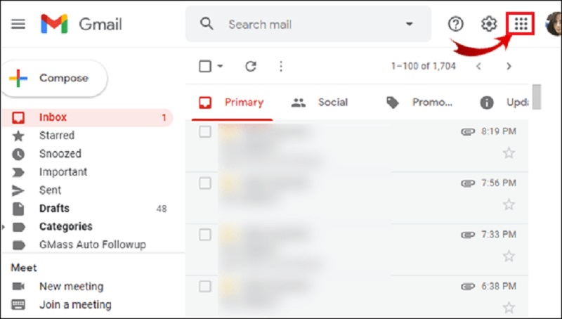 Toque el icono de marcación en Gmail