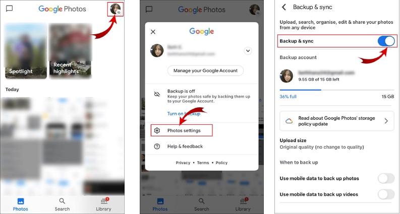 Habilitar copia de seguridad y sincronización en Google Photos