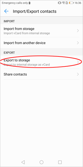 Exportar contactos de Android al almacenamiento USB