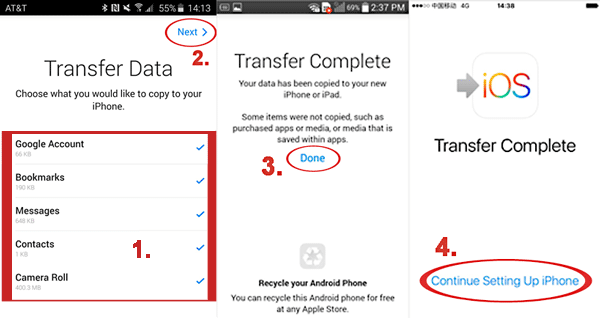 Mueva números de Android a iPhone sin SIM a través de mudarse a iOS