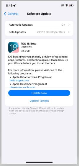 Actualizar iOS 18 desarrollador beta
