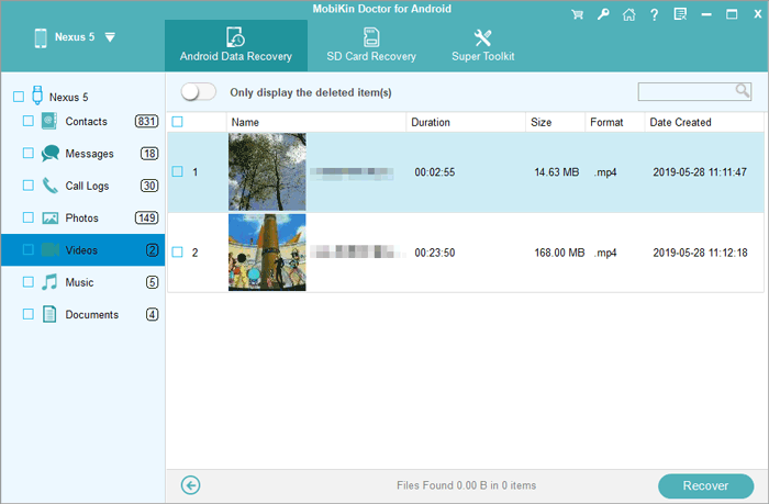 Recupere videos eliminados de Android a través de Mobikin Doctor para Android