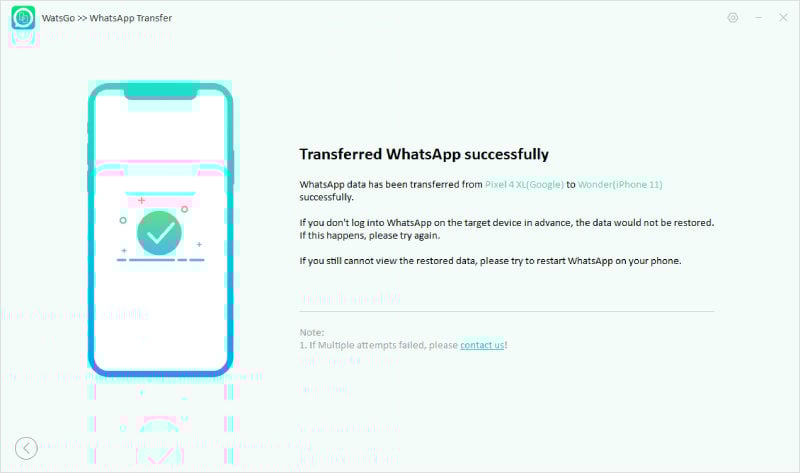 transferencia de whatsapp con éxito